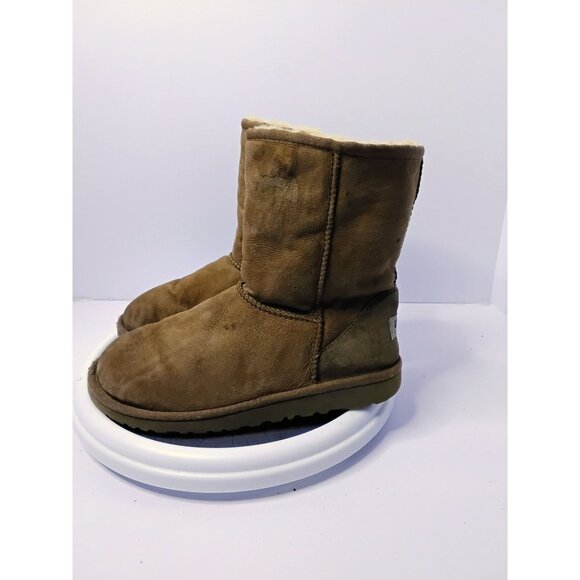 Used UGG Australia Classic Short Sheepskin Boots Womens Size 6 Tan Suede Shearli - Picture 5 of 7